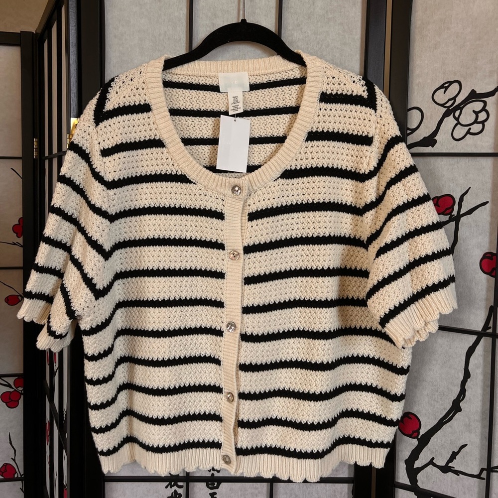 H&M Black and Cream Striped Cardigan